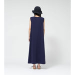 Cotton Jersey Sleeveless Flared Dress-NAVY-