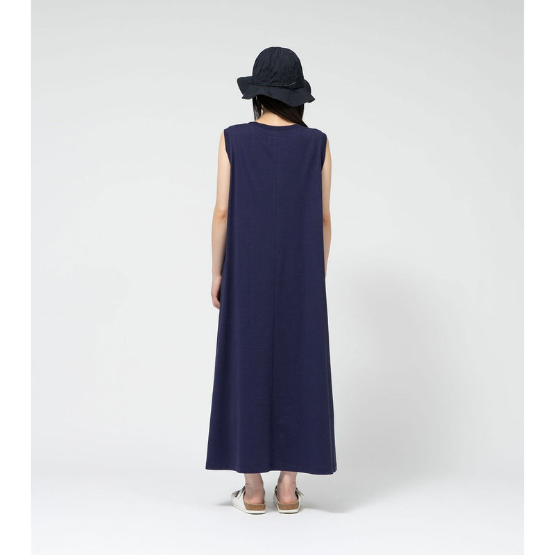 Cotton Jersey Sleeveless Flared Dress-NAVY-