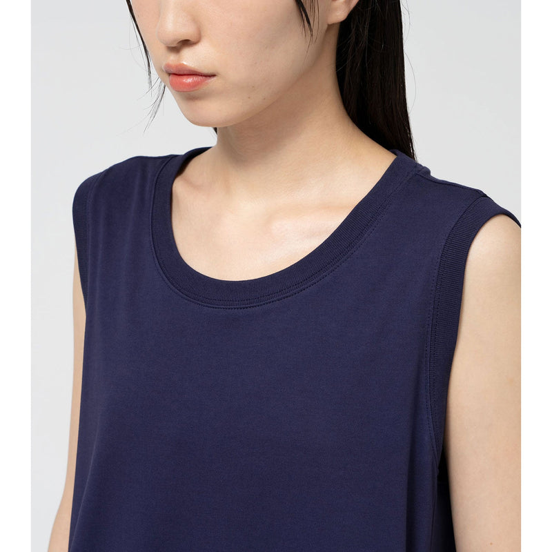 Cotton Jersey Sleeveless Flared Dress-NAVY-