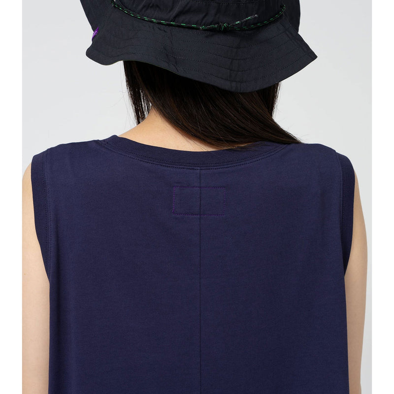 Cotton Jersey Sleeveless Flared Dress-NAVY-
