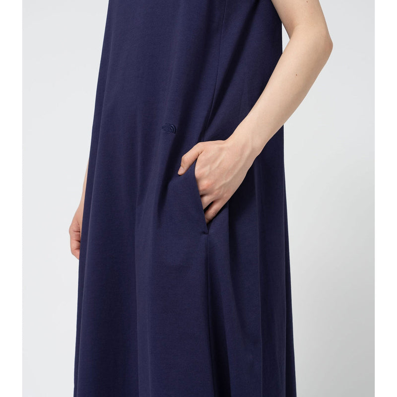 Cotton Jersey Sleeveless Flared Dress-NAVY-
