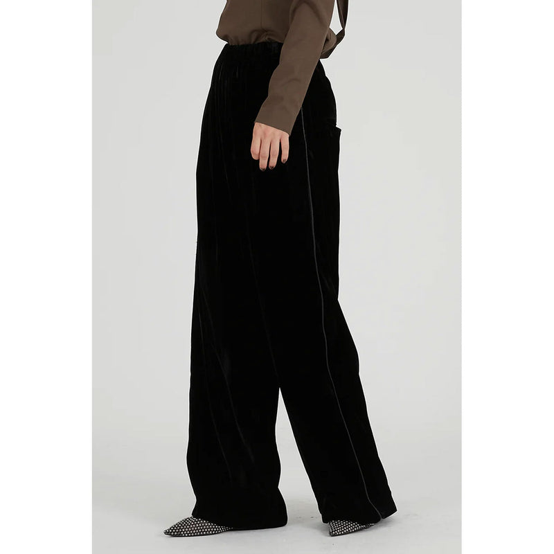 Velour Line Easy Pants-BLACK-