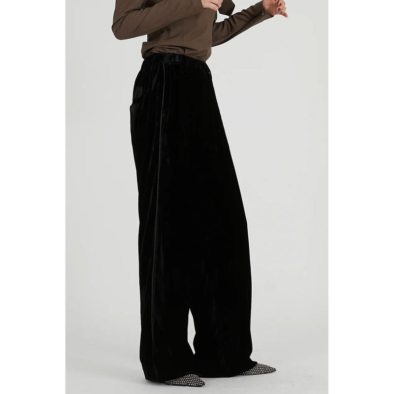 Velour Line Easy Pants-BLACK-
