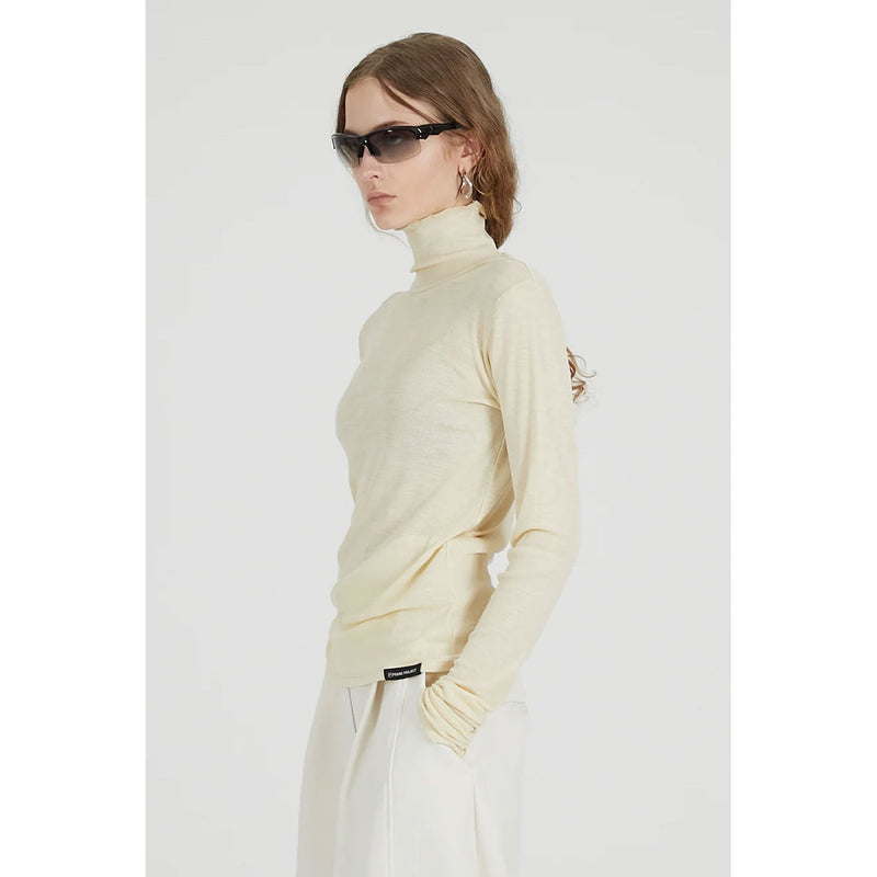 Pure Merino Wool Turtleneck Top -BLACK-