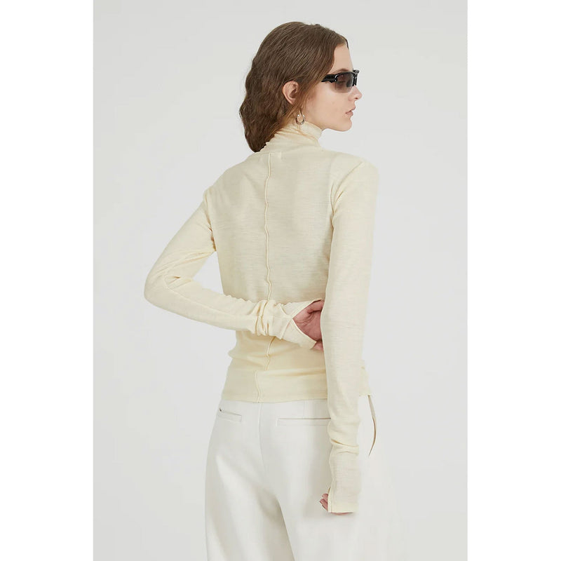 Pure Merino Wool Turtleneck Top -GRAY-