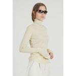 Pure Merino Wool Turtleneck Top -GRAY-