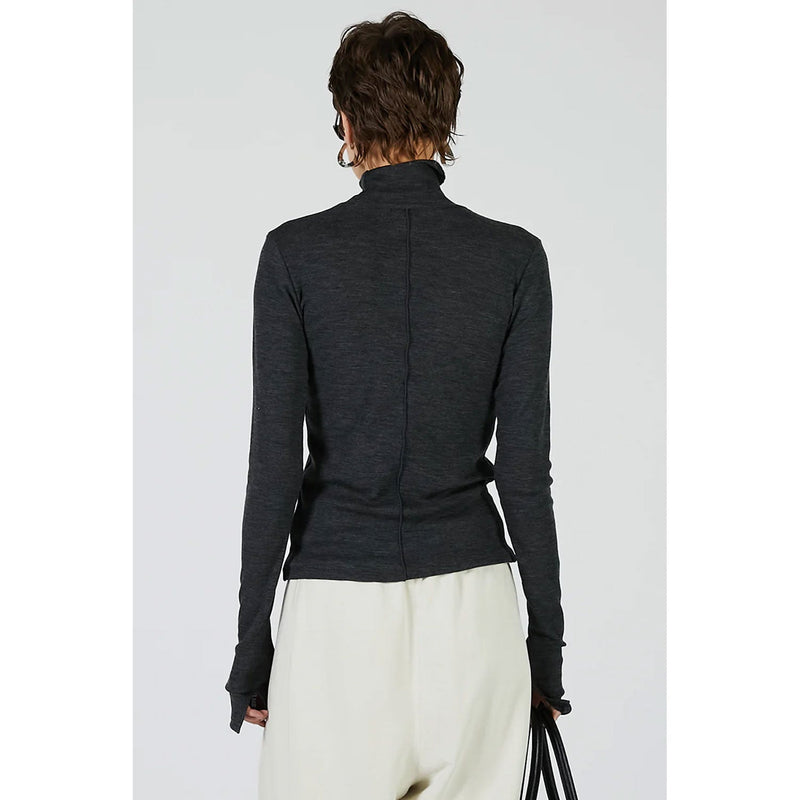 Pure Merino Wool Turtleneck Top -GRAY-