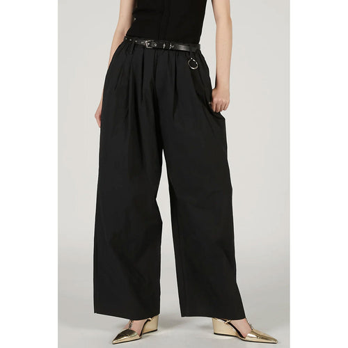 Wide Gathered Pants-BLACK-