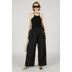 Wide Gathered Pants-BLACK-