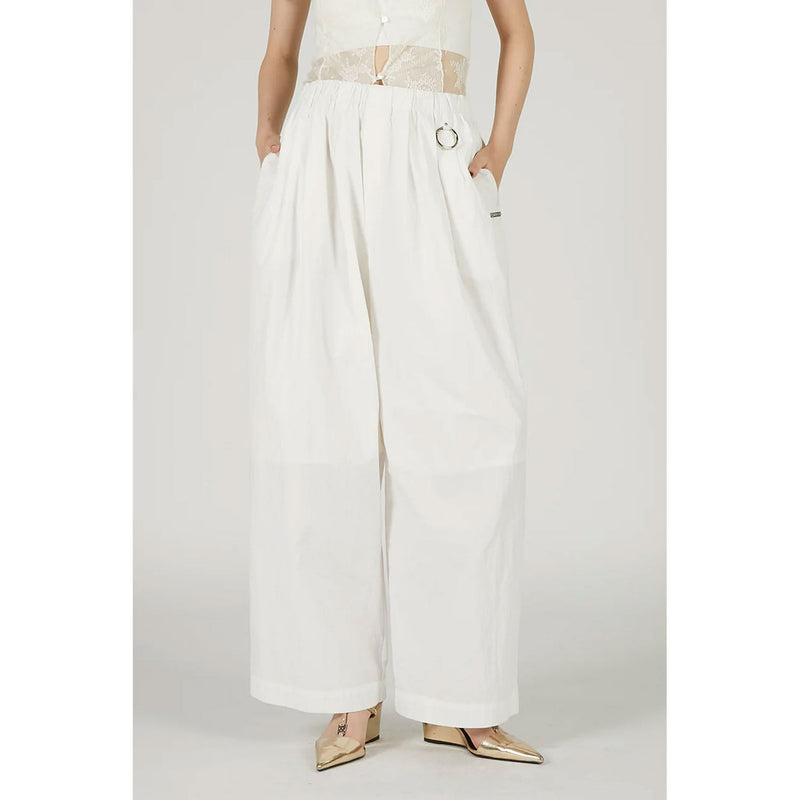 Wide Gathered Pants-BLACK-