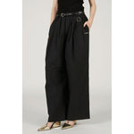 Wide Gathered Pants-BLACK-