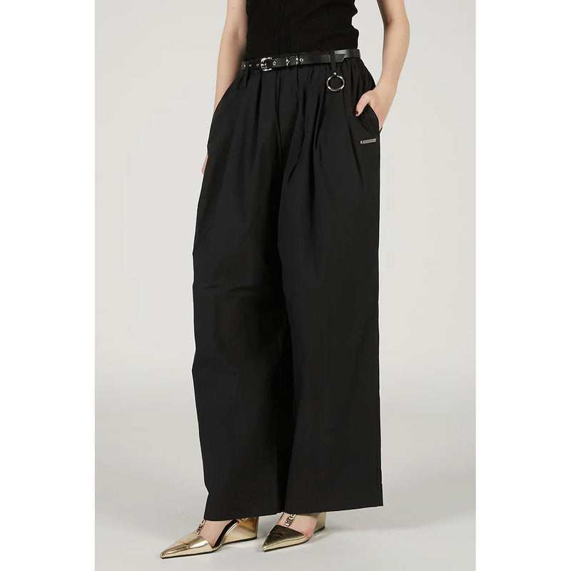 Wide Gathered Pants-BLACK-