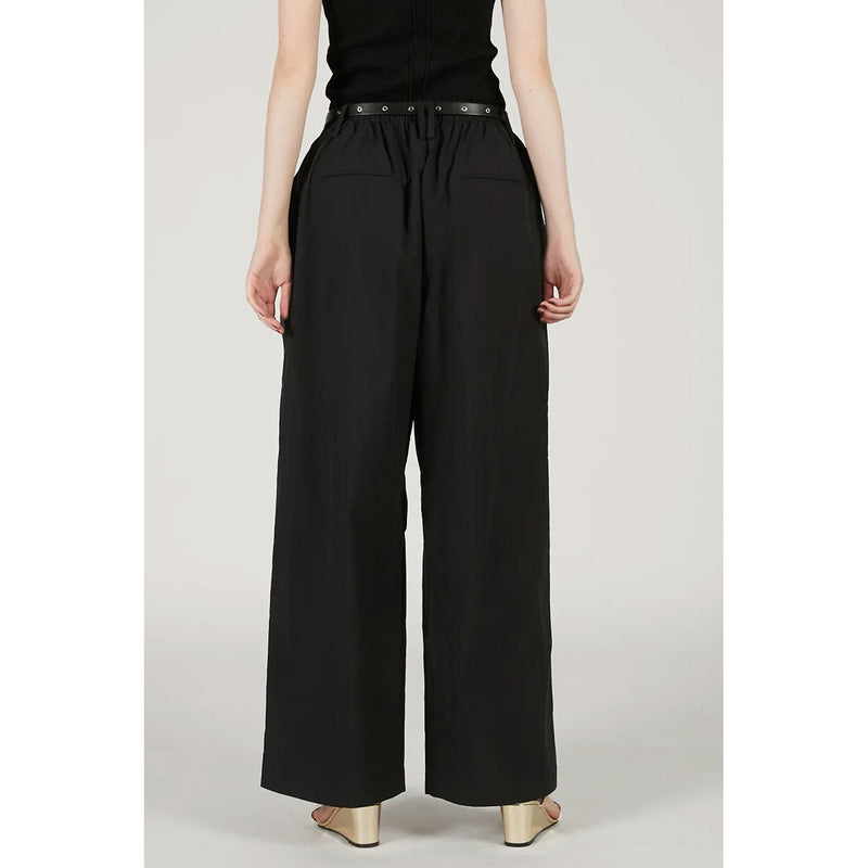 Wide Gathered Pants-BLACK-