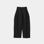 tropical wool mohair side tuck widepants-black-