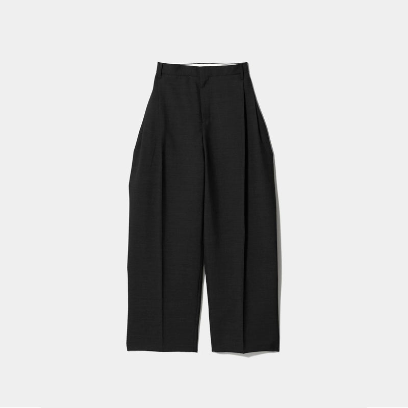 tropical wool mohair side tuck widepants-black-