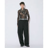 tropical wool mohair side tuck widepants-black-