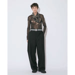 tropical wool mohair side tuck widepants-black-