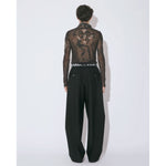 tropical wool mohair side tuck widepants-black-