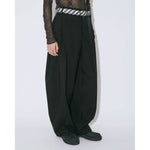tropical wool mohair side tuck widepants-black-