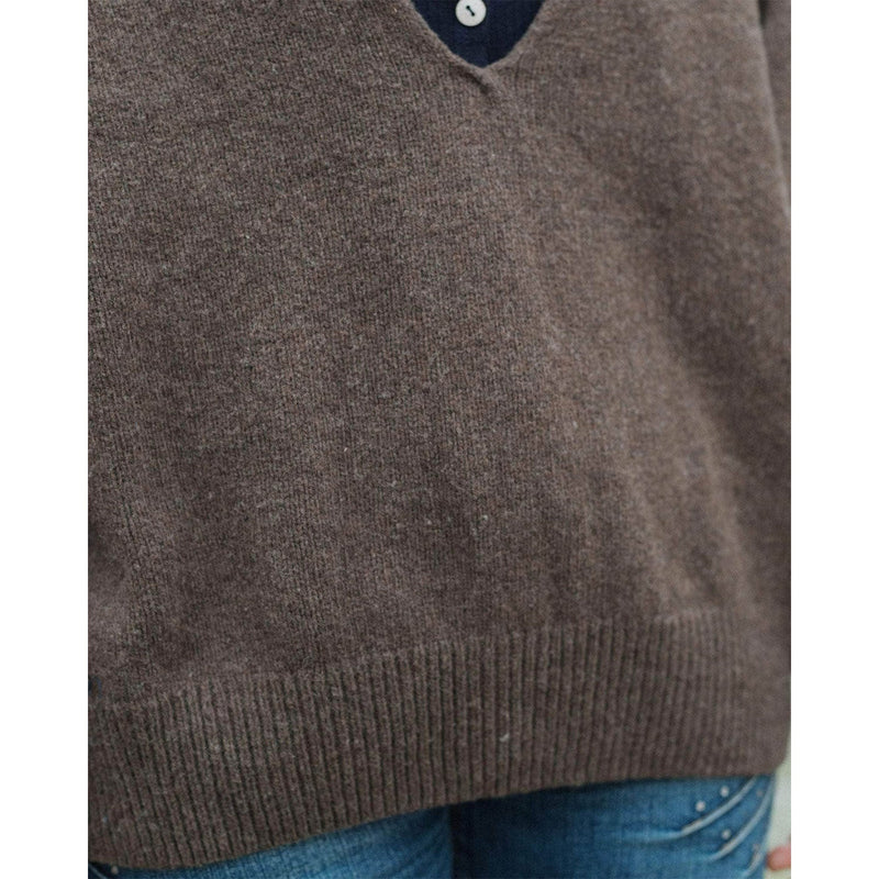 SOAR V NECK－BUREL BROWN-