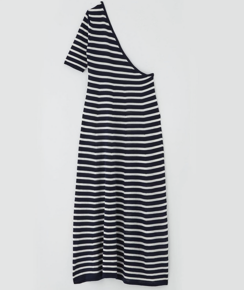 BORDER DRESS WITH STRAIPED TOPS -IVORY×NAVY