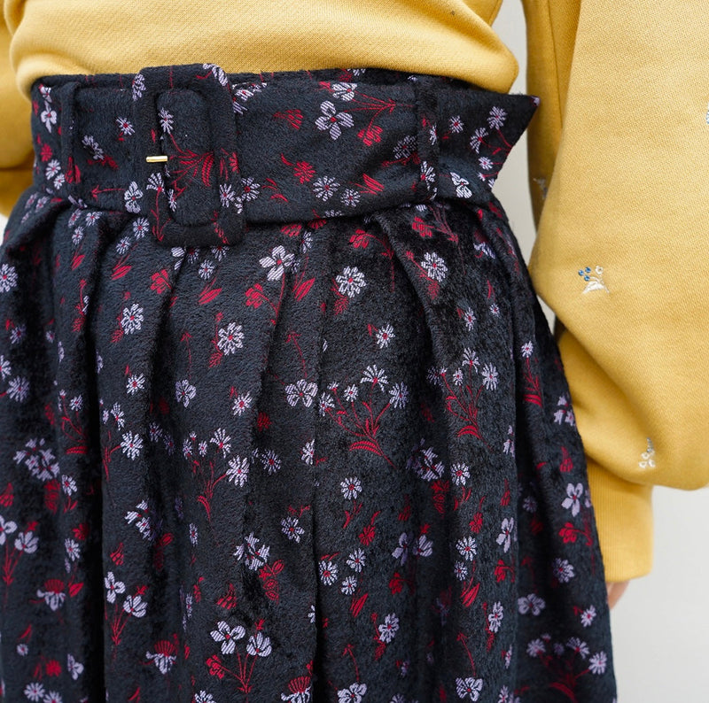 Floral Jacquard Flared Skirt