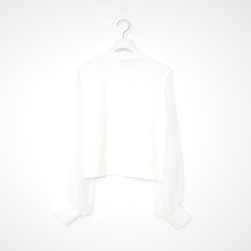 CREW NECK CROPPED SWEATER WITH SHEER SLEEVES