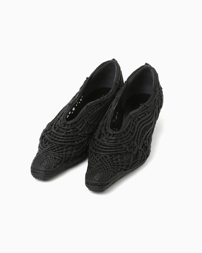 Cord Embroidery Egg Heel Pumps
