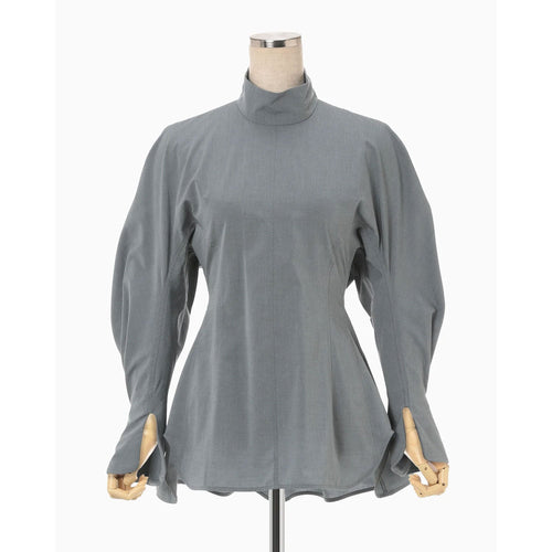 Cotton Chambray High Neck Blouse