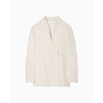 Linen Touch Triacetate Collarless Double Breasted Jacket